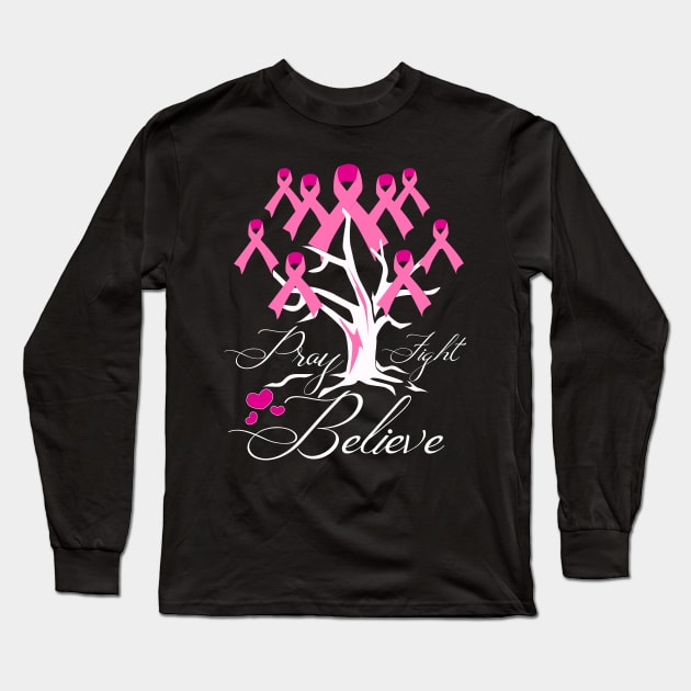 Breast Cancer Support - Breast Cancer Ribbon Tree Long Sleeve T-Shirt by alcoshirts